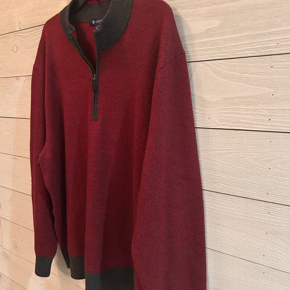 Daniel Cremieux Maroon Half Zip-Up Sweater with Dark Gray Trim - Picture 6 of 10